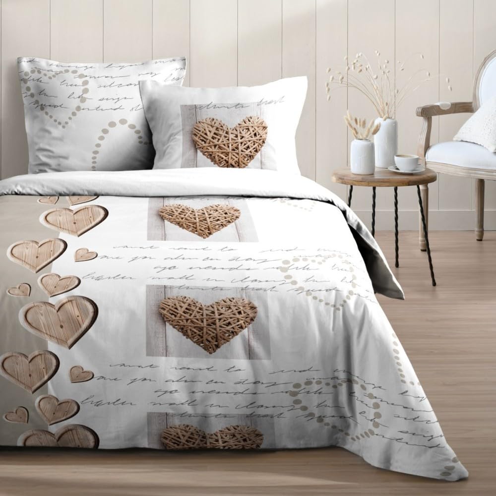 Housse de couette 260x240 cm Charming coton 57 fils parure haut de gamme pour chambre adulte
