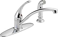Delta Foundations B4410LF Chrome Kitchen Faucet with Side Sprayer - Single Handle, 4-Hole 8-Inch Install