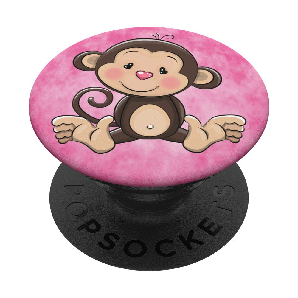 Cute Monkey Stuffed Animal Art On Pink Background PopSockets PopGrip: Swappable Grip for Phones & Tablets