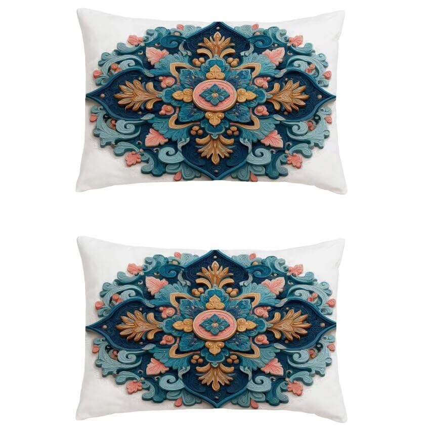 Housse de coussin salon de jardin bohème bleu marine pour décoration automne