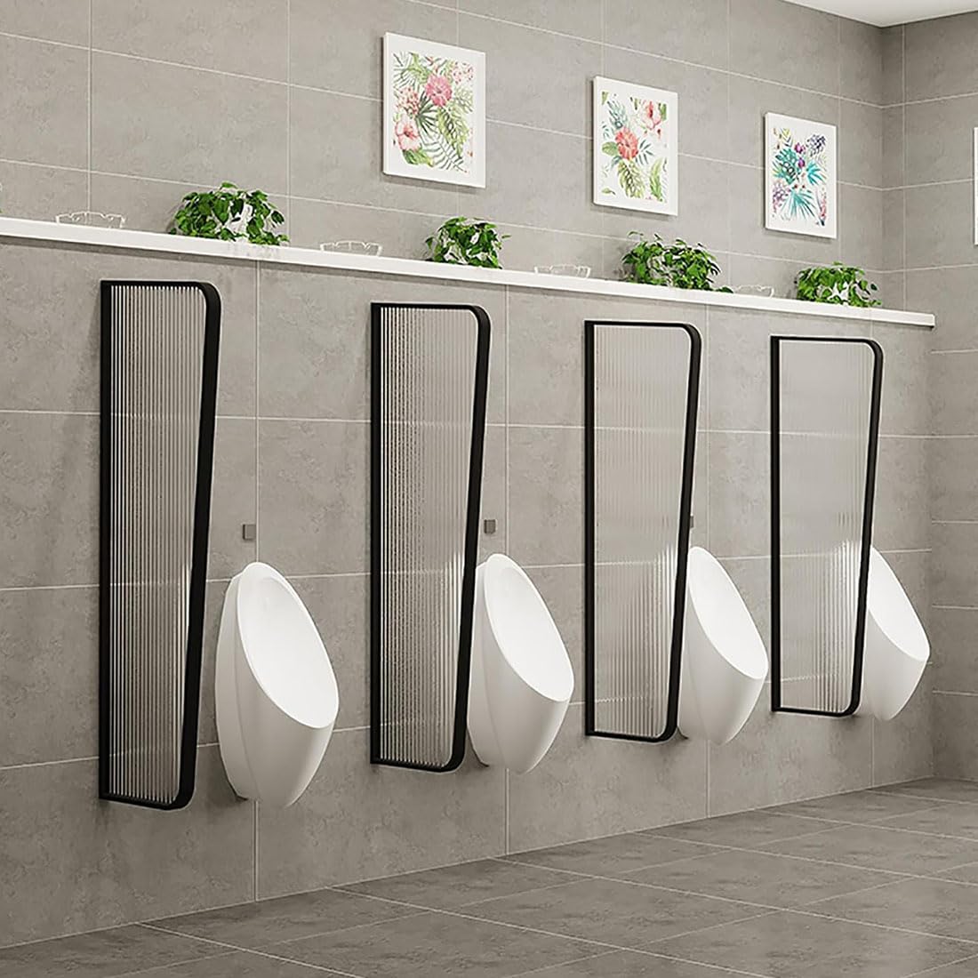 HAILM Partición De Orinal Montada En La Pared Mamparas Sanitarias Impermeable para Urinarios para Baño Público, Partición De Inodoro Separadores De Ambientes Vidrio Translúcido,Negro,4Pcs