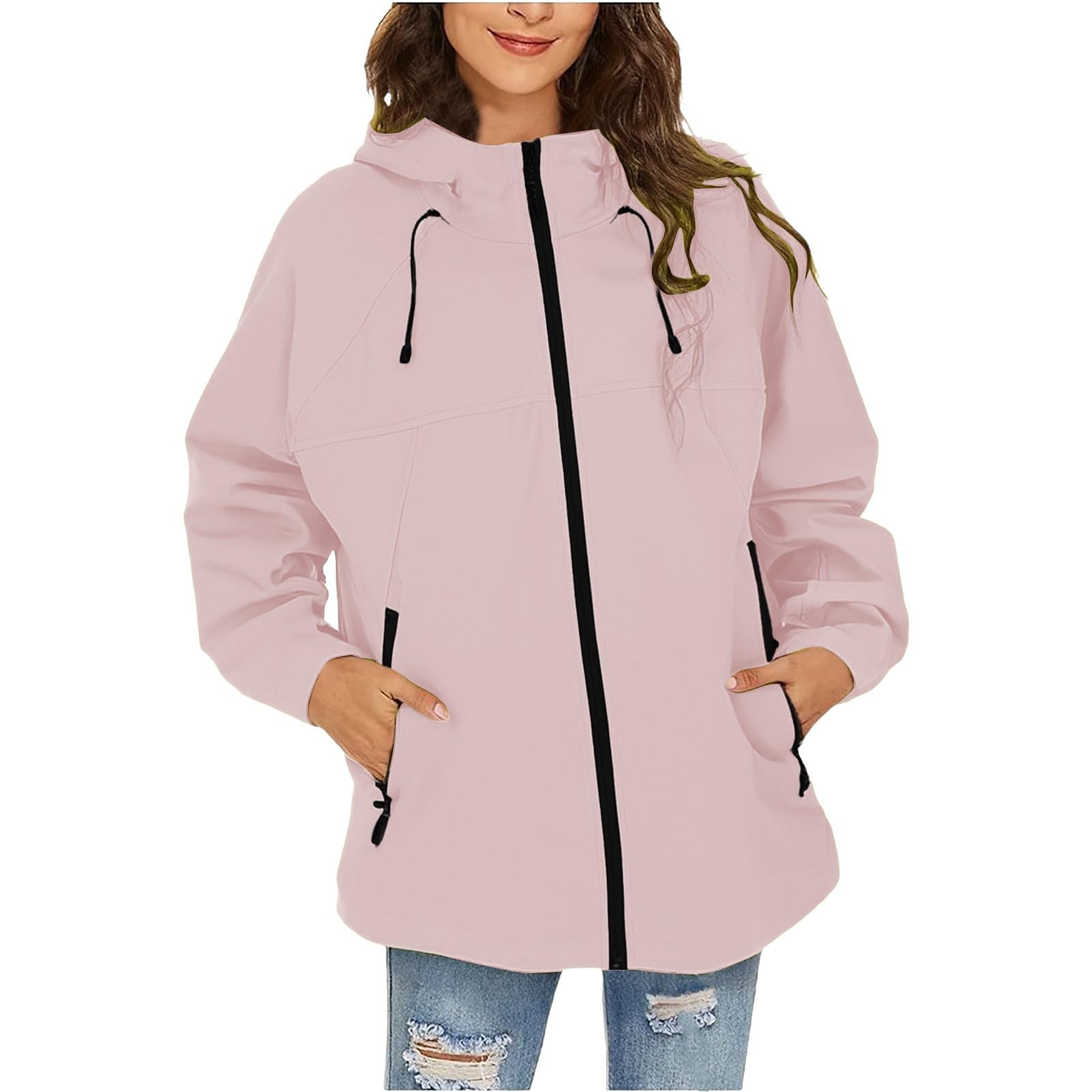 Veste de pluie pour femme - Imperméable - Coupe-vent - Légère - Softshell - Veste de cyclisme respirante - Veste de cyclisme - Veste demi-saison - Veste zippée - Grandes tailles - Veste softshell