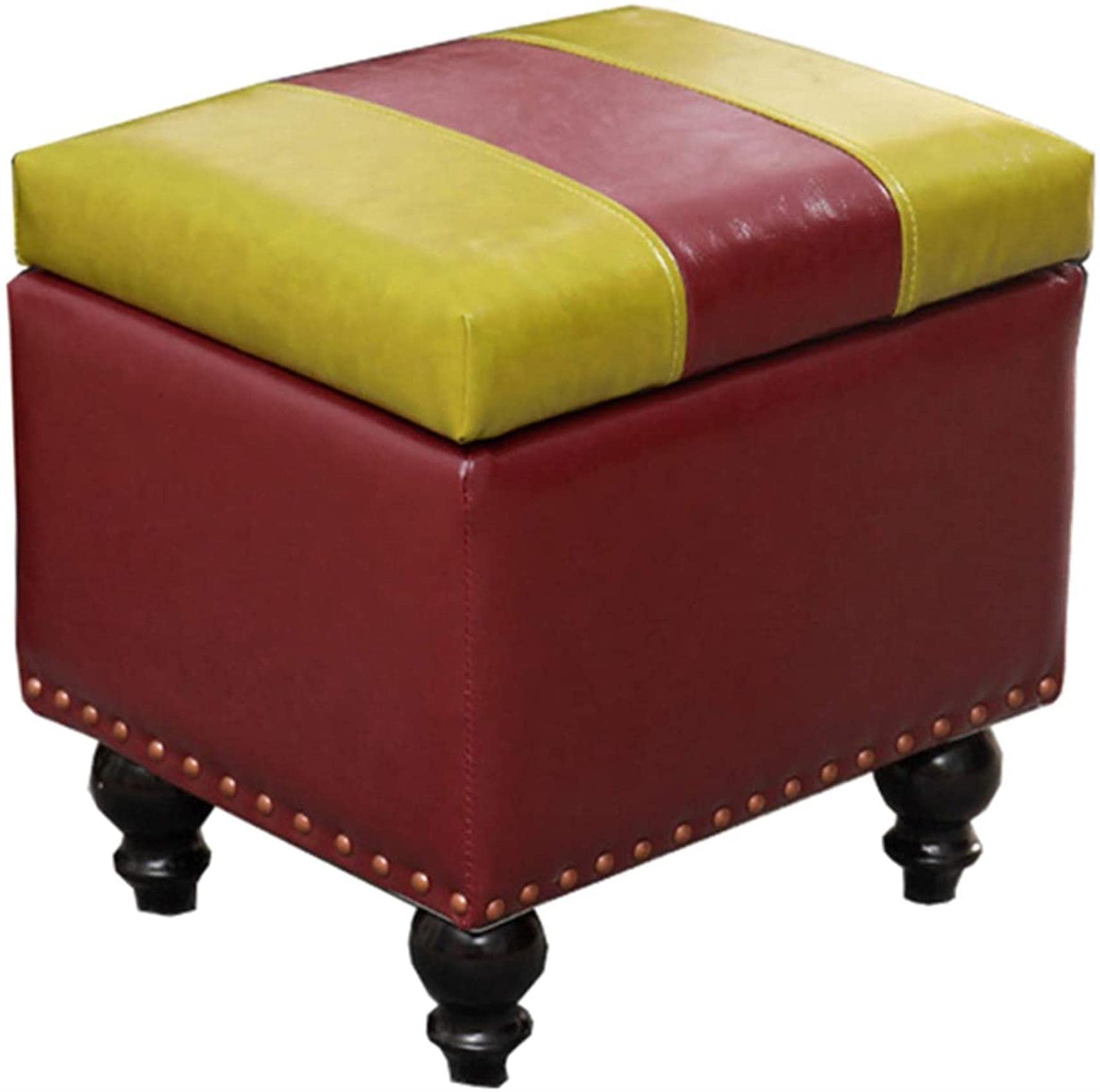 Tabouret Ottoman Carré en Cuir Synthétique Premium, Chaise d'Appoint Finition Pied en Bois