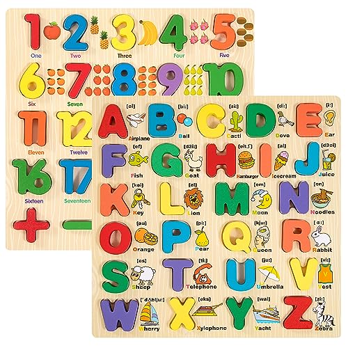 Puzzle Alfabeto ABC in Legno Set Giocattolo Educativo, Numero Montessori Giochi Tavolo Blocchi Colori Cognizione per Prescolare 3 4 5 Anni Bambini Regalo