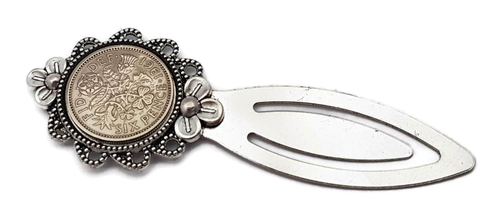 Lucky Sixpence Bookmark - Flower Frame (choice of coin upto 1967)