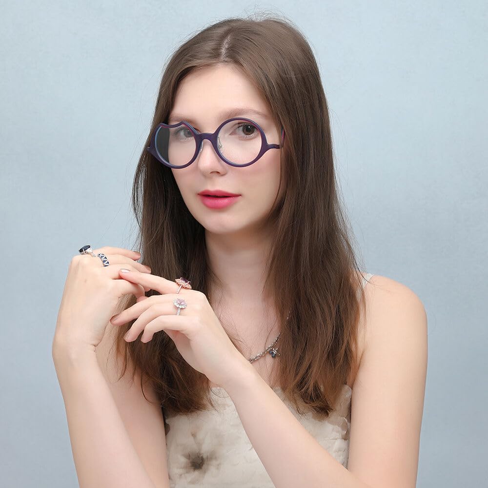 Quadrat Runden Lesebrille Acetat, Asymmetrischer Rahmen, Lesebrillen Blaulichtfilter Sicht Männer Frauen, Lesehilfe für Herren & Damen