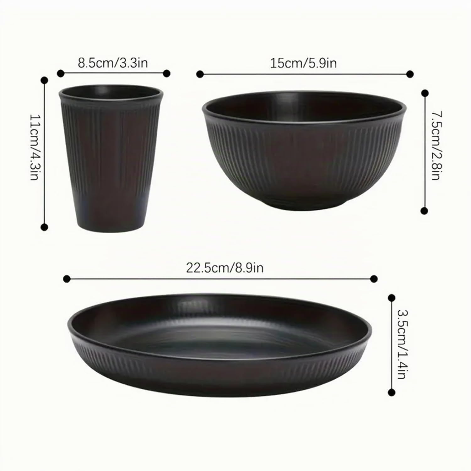 Camping Teller, Picknick Geschirr Sets 6 personen, Camping Zubehör aus Kunststoff für Party, Zuhause, Picknick, leichtes, mikrowellen- und spülmaschinenfestes (18, Black)
