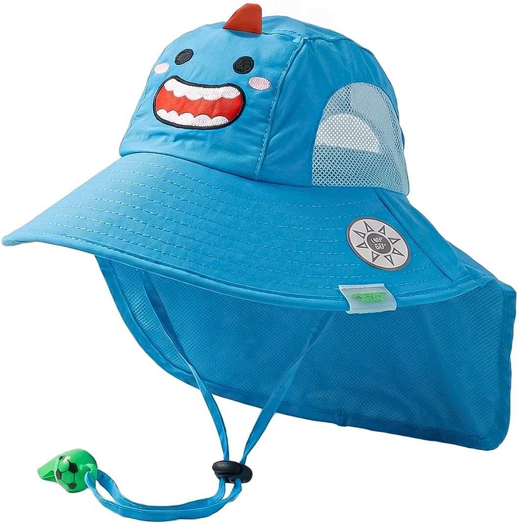 Chapeú Infantil de Praia Proteção Solar Menino e Menina Design Divertido Aba Larga Sol Com Apito Bucket Verão Piscina Parquinho