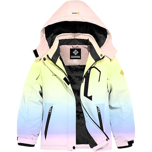 GEMYSE Girl's Waterproof Ski Snow Jacket Fleece Windproof Winter Jacket with Hood