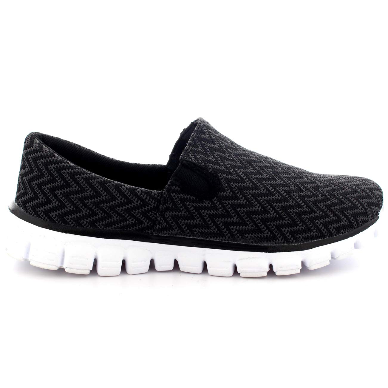 Get Fit Women’s Slip-On Walking Shoes - Lightweight Breathable Trainers with Memory Foam - Casual Work Sneakers - Comfortable Gym, Travel & Everyday Wear - Black/White - UK4/EU39