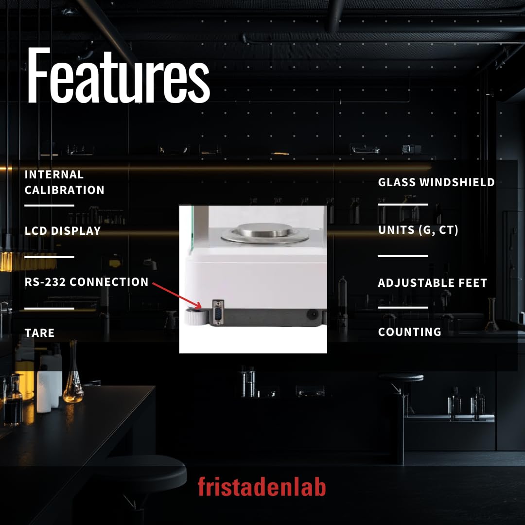 Fristaden Lab Analytical Balance – 220 g × 0.0001 g (0.1 mg) | Internal Auto-Calibration, Glass Draft Shield, RS-232 Data | Calibrated Precision Lab Scale, U.S. Warranty