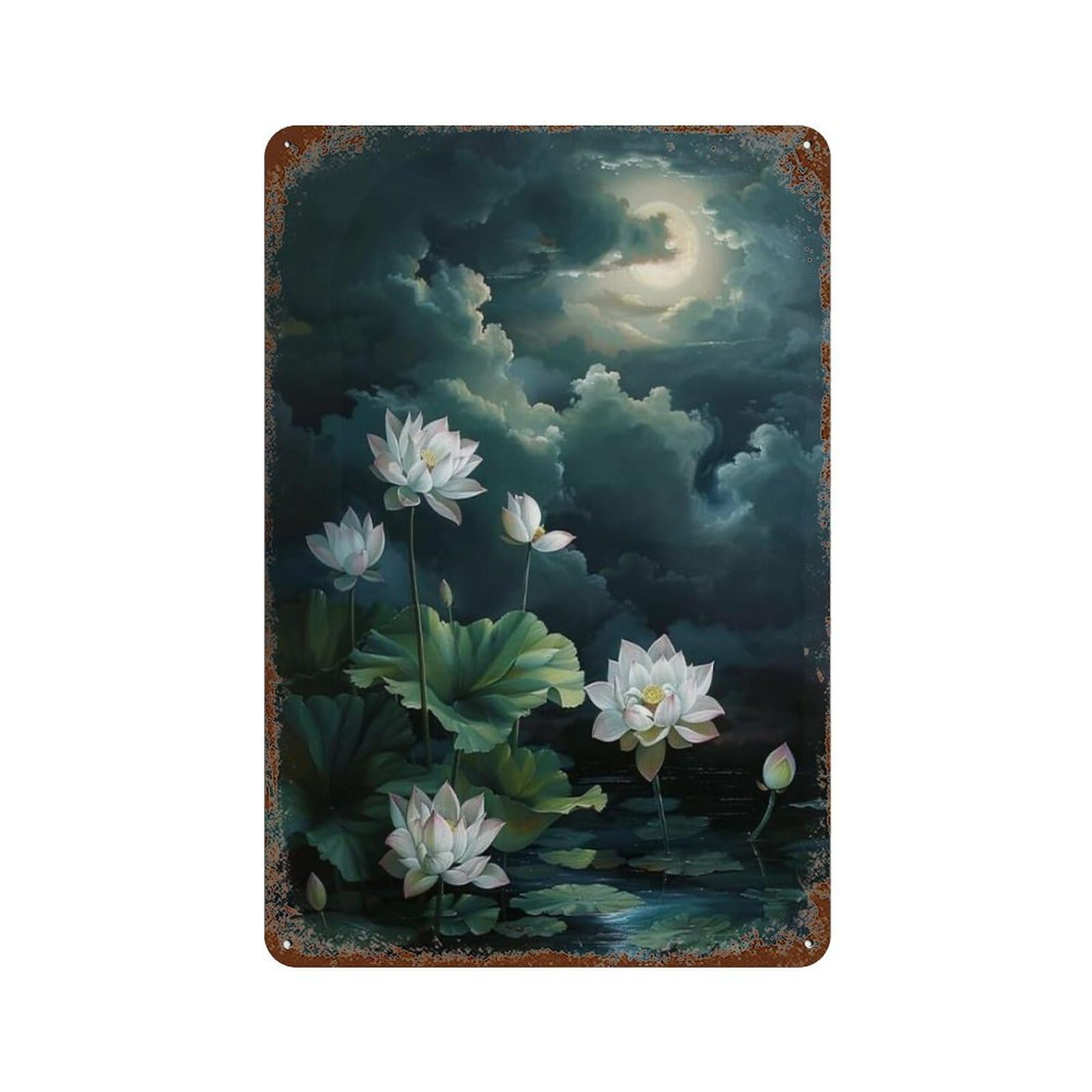xiaoxiaoshen Still Life White Lotus Plant Pond Nature Wall Decor Art Metal Tin Poster Modern Home Decor Art Home Bar Shop Decorations Vintage Sign 30x20cm
