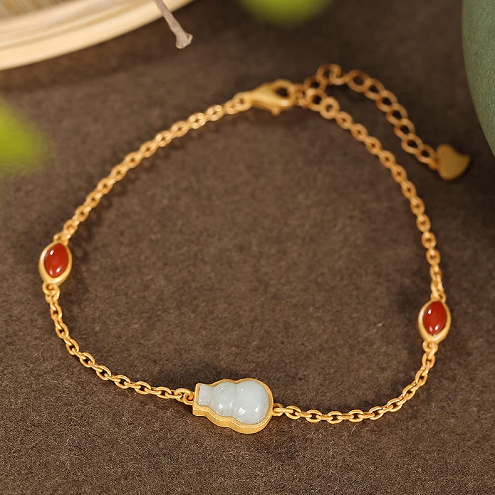 Girls Accessories Bracciale in Argento Sterling 925 Vintage per Donna Semplice Zucca di Giada placcata in Oro Fascino Classico per Gioielli Spiaggia Estiva Birthday Gift