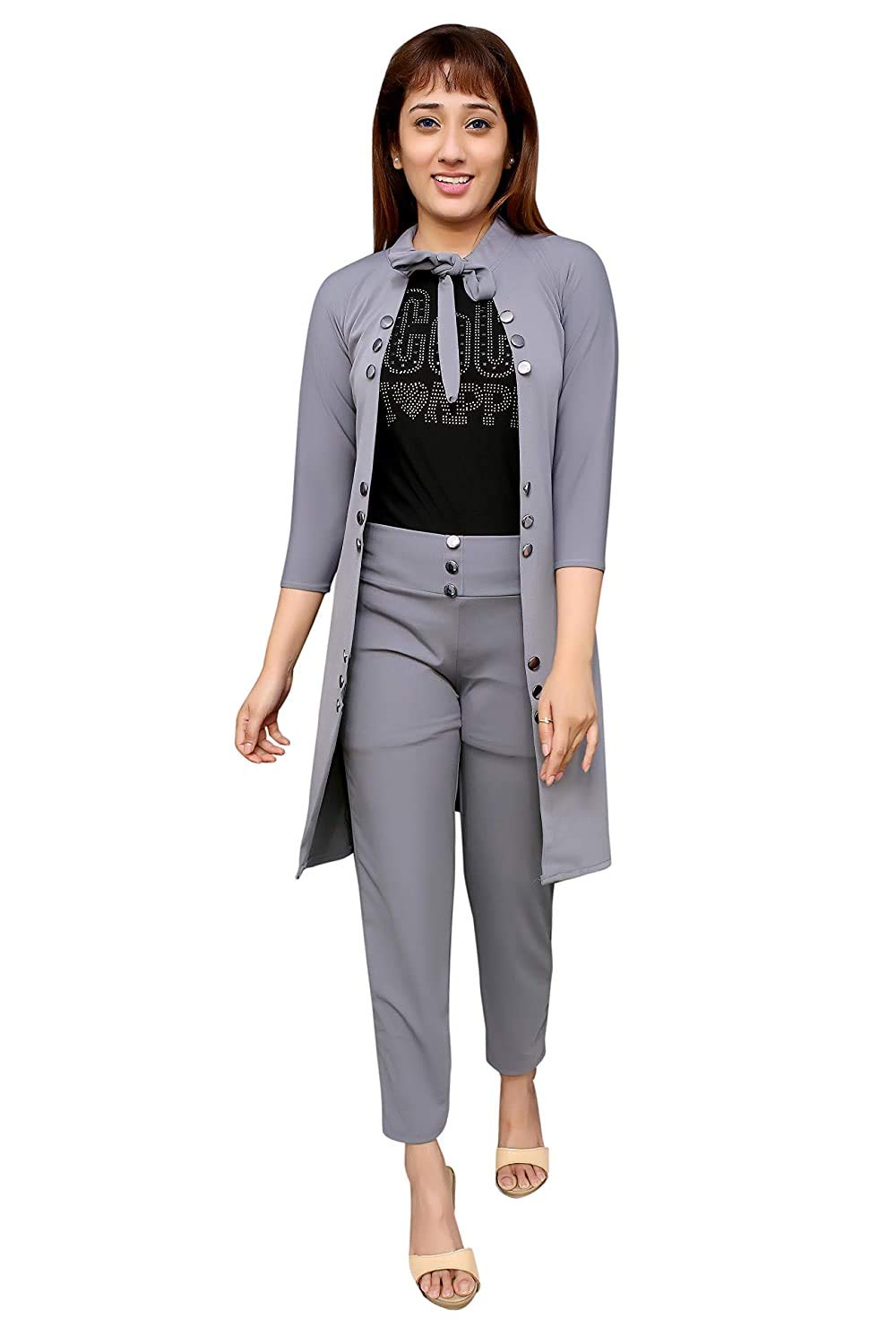 Elendra jeansCocktail Girl's Midi 3 Piece Dress(Jk3Setpk_Grey_16-17Years) Crepe