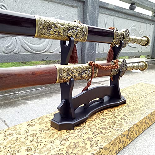 BiJun Sword Stand Katana Stand, Black Wood Sword Katana Wall Mount Holder, Gladiator Sword Wall Display Crusader Sword Stand Knife Hanger Bracket Rack (2 Tier) - Thumbnail 4