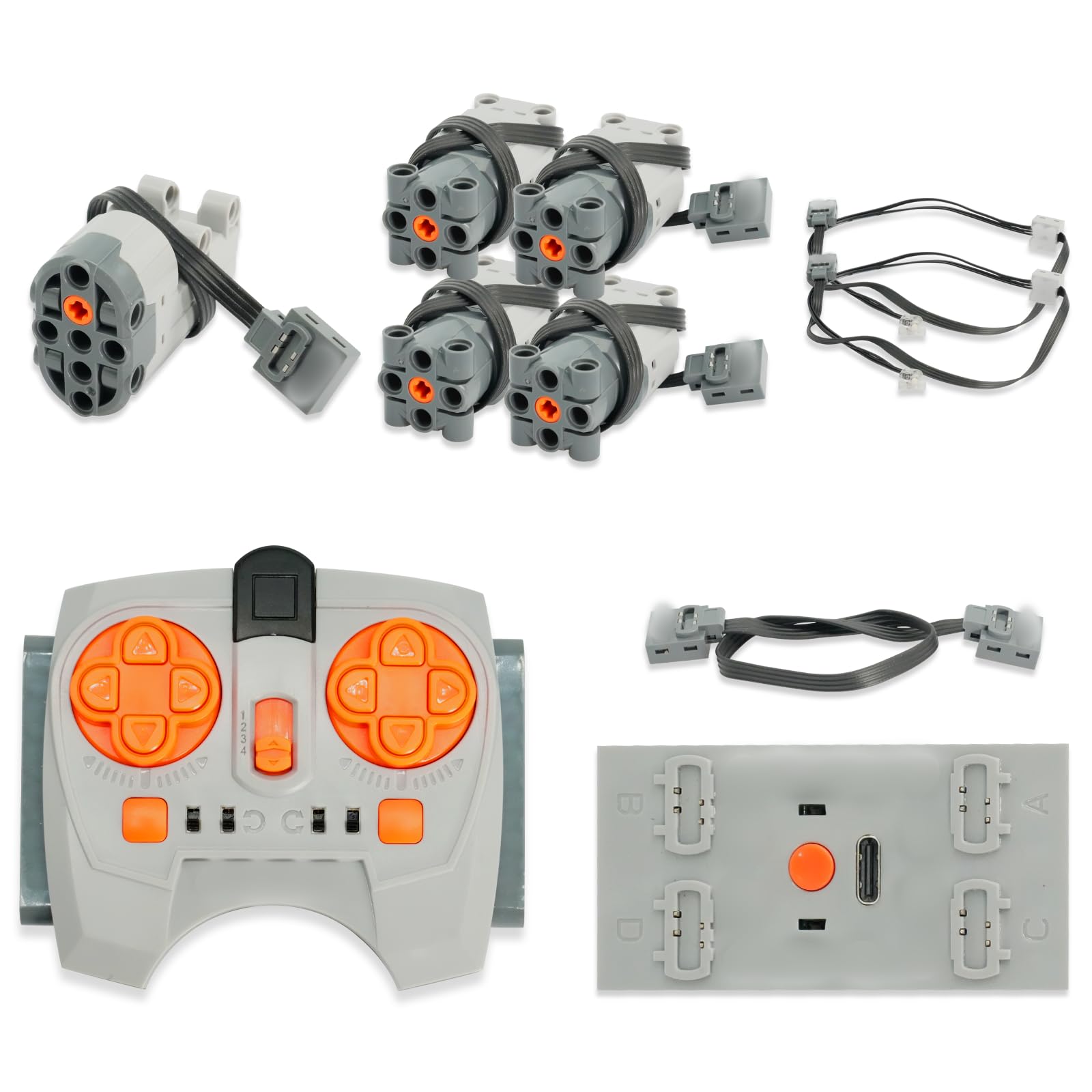 Power Functions Motor Set, QIQIAZI 11 PCS Power Functions Motor Set with L-Motor, Remote Control, Battery Box, Servo Motor, LED Light Cable, Extension Wire Compatible with Technic Models