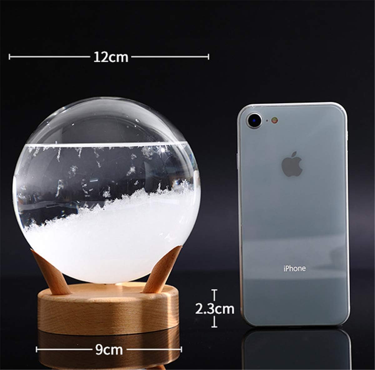 AISHFP Storm Glass Weather Station, Creative Spherical Weather Forecaster Bottle Barometer Desktop Weather Predictor with Wooden Base, Home Office Decoration Gift for Family,White