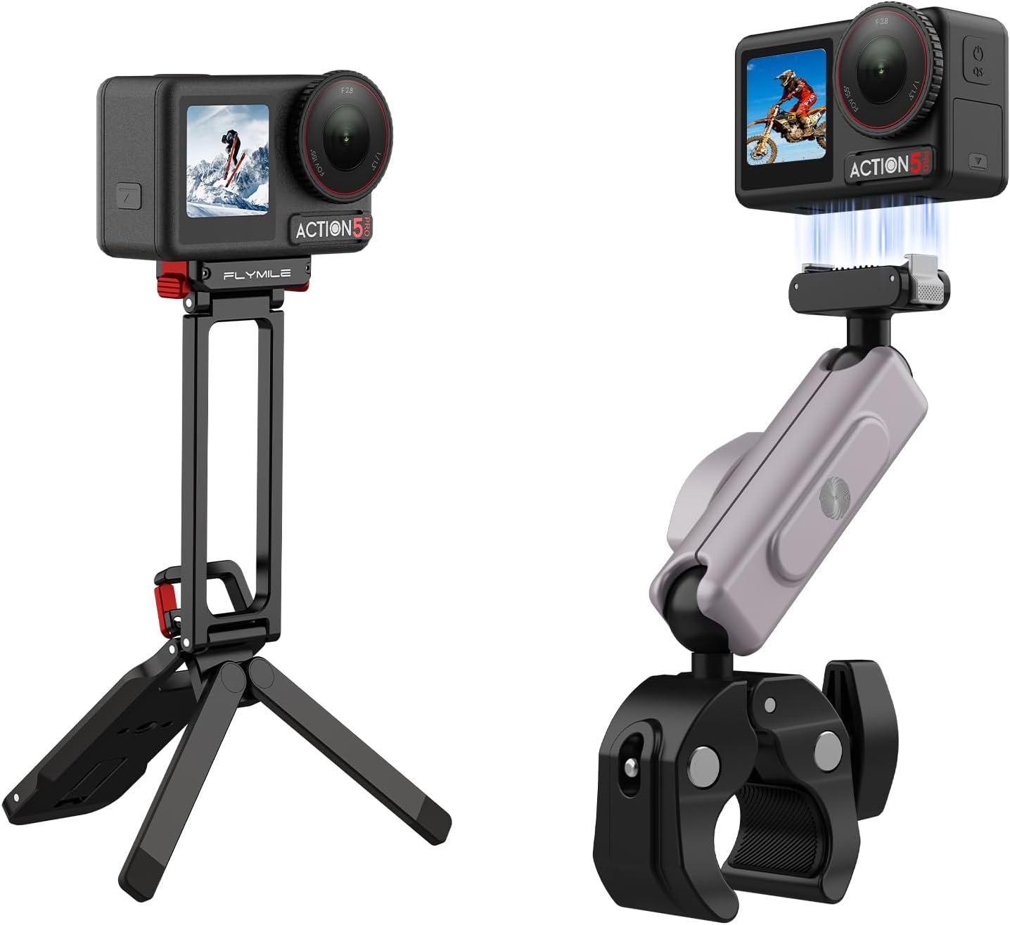 Action 5 Pro/4/3 Magnetic Quick Release Tripod Stand, Aluminum Alloy Mini Desktop Mount Table Holder Clamp Camera Mount with 360° Dual Ball Head, Quick Release Adapter Aluminum Bicycle Handle Holder