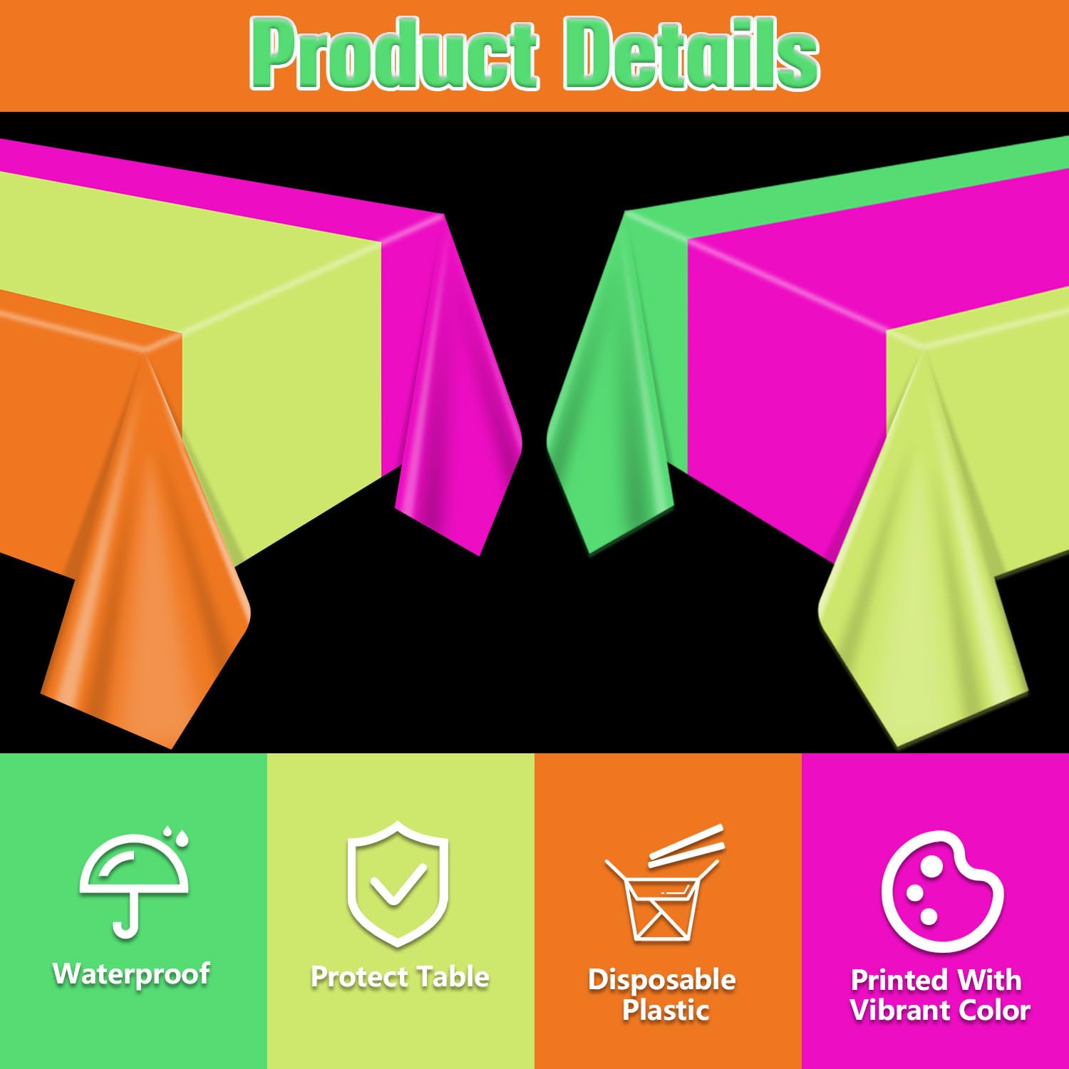APUXXJUPA 4 Pcs Neon Table Cloths - 130 x 220 cm Glow in The Dark Table Cloths for Neon Party Decorations Glow Party Supplies, 2 style - Image 3