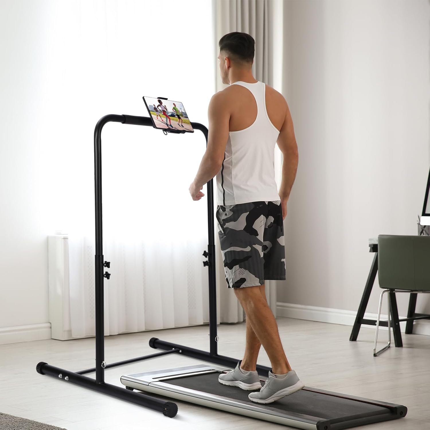 Leinuosen 24.4 Inch Wide Handle Bar for Walking Pad Only with Phone Holder Adjustable Handrail Height Comfortable Grip Stainless Steel Frame Stable