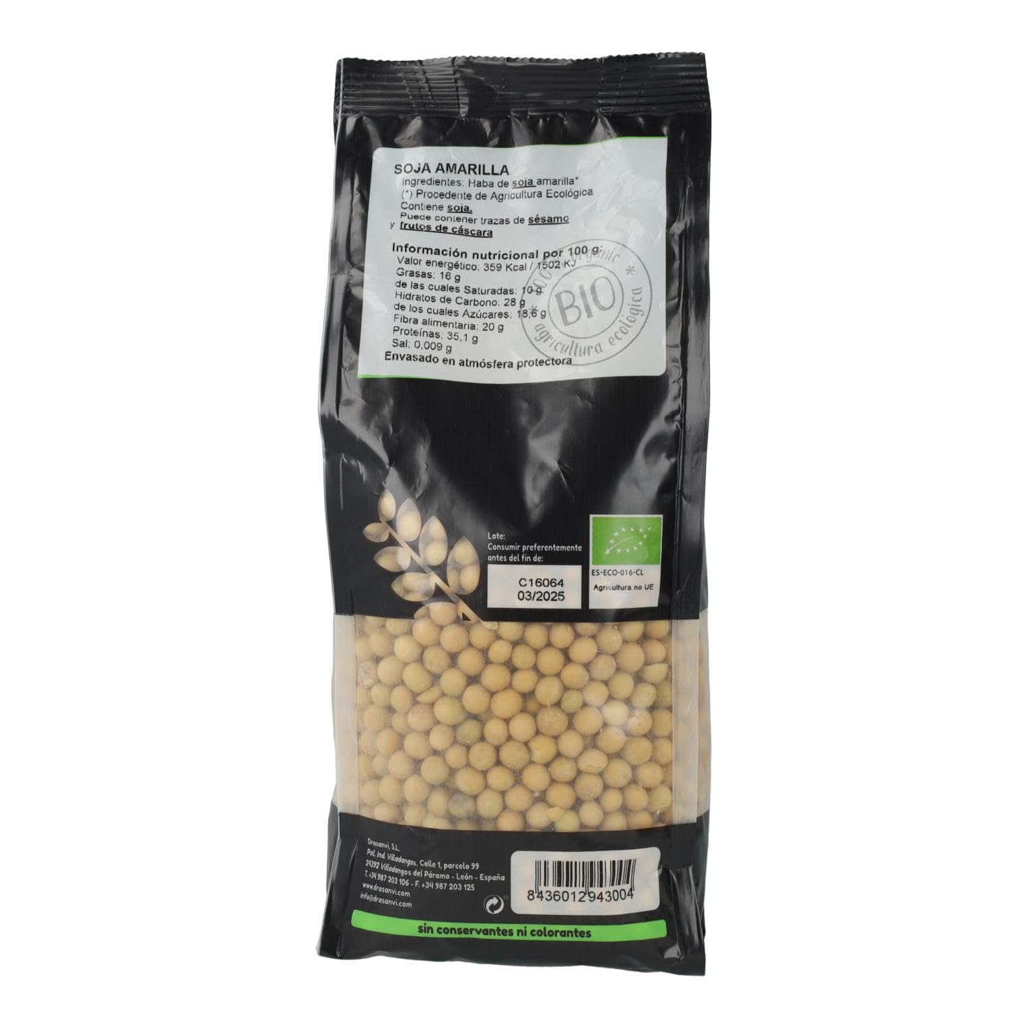 ECOSANA SOJA AMARILLA CERTIFICADO BIO by DRASANVI - Es legumbre más rica en proteínas - Alto contenido en fibra y minerales - VEGANO - SIN GLUTEN - 500g