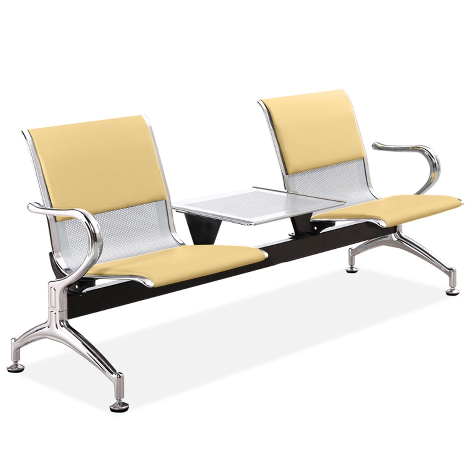 SaryEdge 2Seat PU Leather Room Chairs with Arms & Table Airport Reception Bench Office Lobby Furniture for Hospital Bank & Airport,Yellow,Yellow