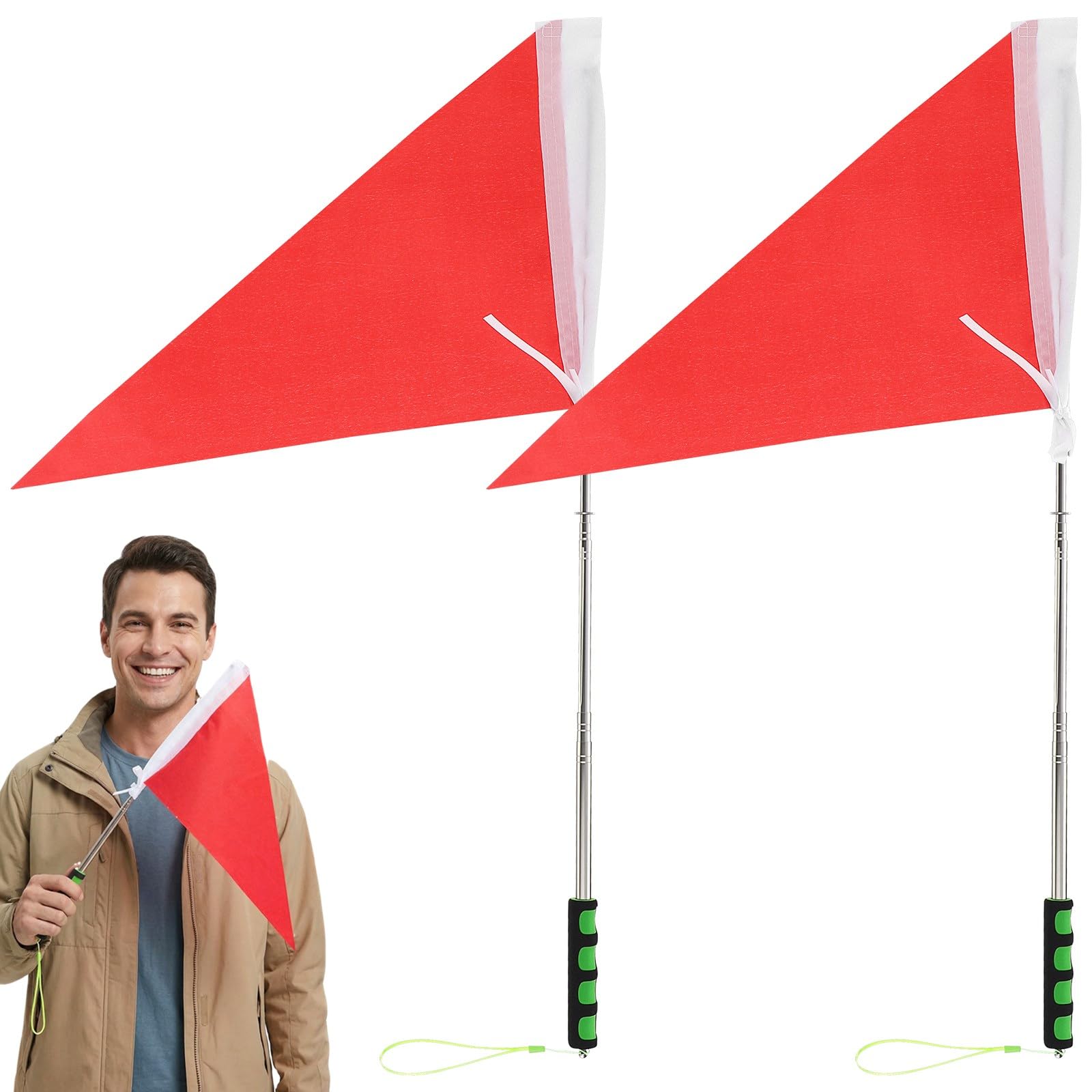 Kisangel 2pcs Telescopic Tour Guide Flag, Extendable Stainless Steel Handheld Flagpole for Group Tour & School Outings, Sturdy Portable Staff with Sponge Handle for Children's Excursion