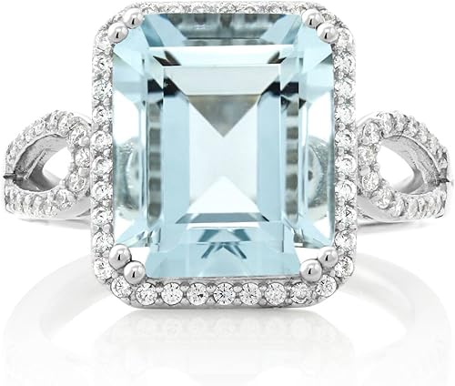 Miniatura 3 de Gem Stone King Anillo para mujer de plata de ley 925 con aguamarina simulada 500 quilates corte esmeralda 0472 x 0394in disponible en tallas 5 6 7 8