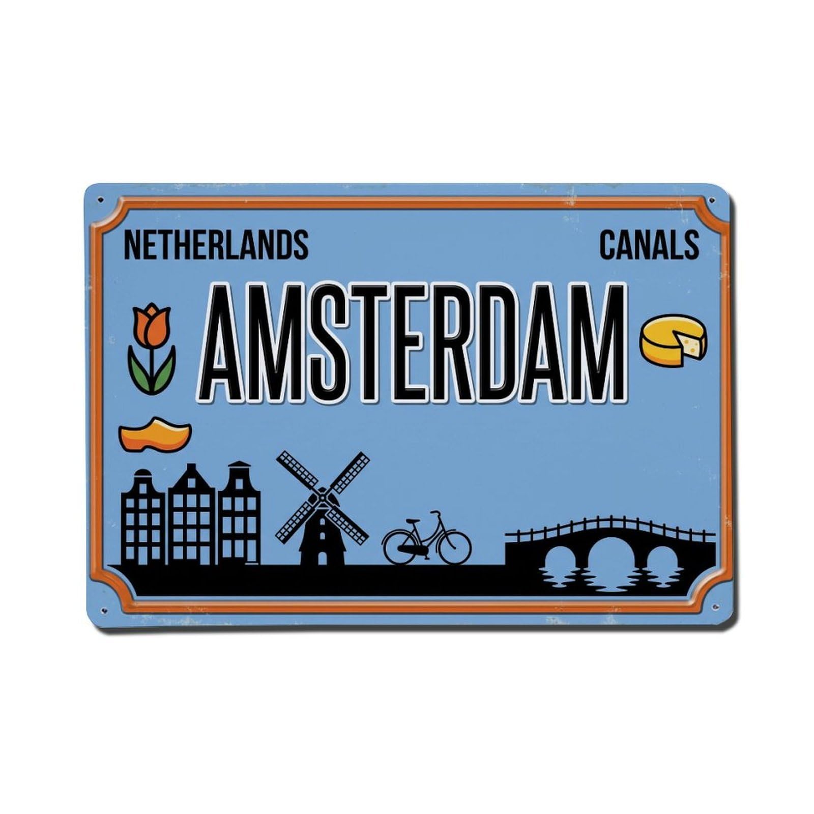 Xanthor Style Amsterdam Netherlands Canals Tulip Metal Tin Sign