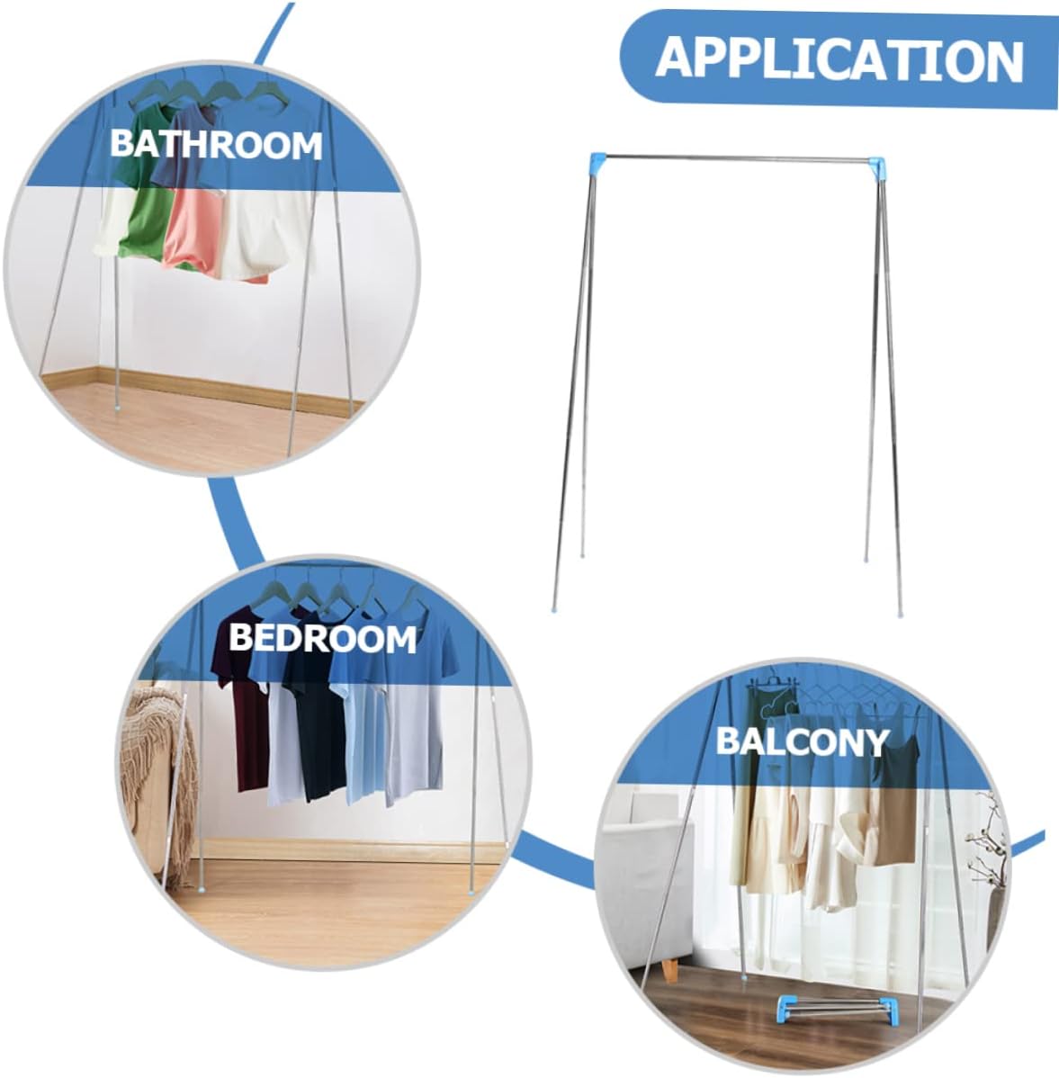 Wakauto Space Saving Clothes Drying Rack Stainless Steel Extension Type Laundry Hanger with Retractable Rod for Indoor Balcony Use Portable Floor Standing Organizer for Home Storage