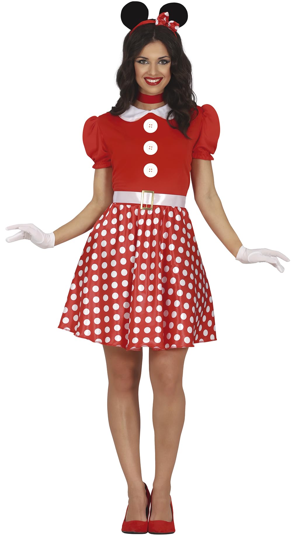 FIESTAS GUIRCA Cute Little Mouse Fancy Dress Women - Mouse Ears Headband & Red Polka Dots Dress Fancy Dress Costumes for Women Size L 14-16