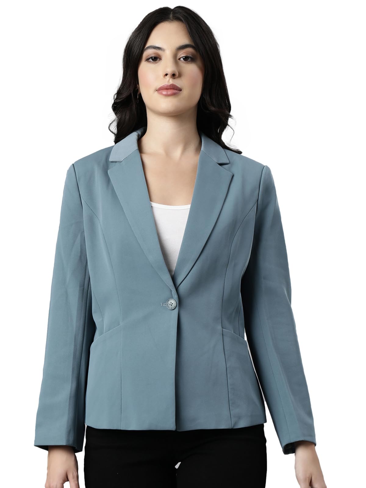 showoffff Women Solid Single Breasted Semi Formal Blazer | Notched Lapel Full Sleeves Cotton Blazer for Womens | Regular Fit Regular Length Blazer for Women's-picture-45