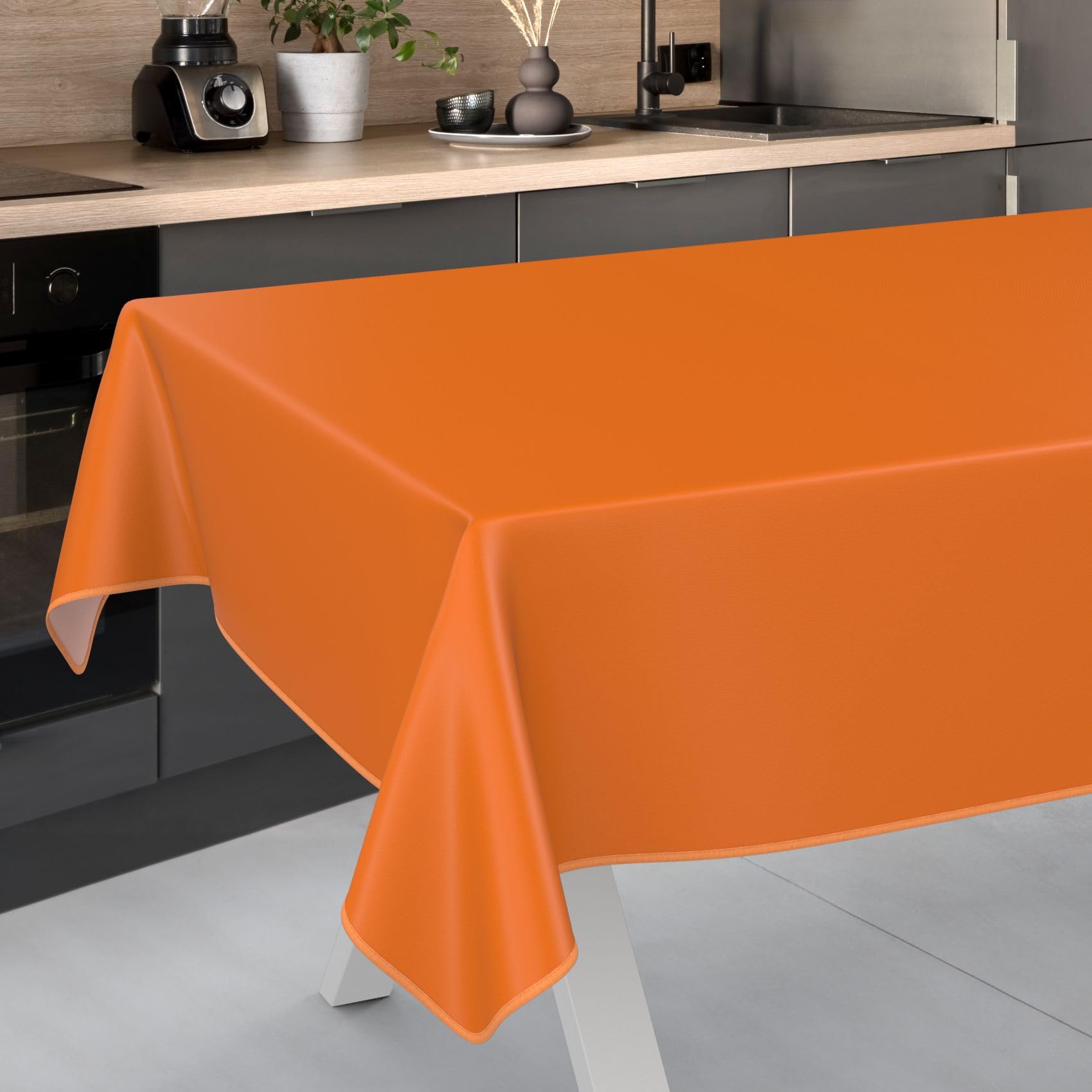 ANRO Oilcloth Tablecloth, Washable, Oilcloth, Garden Tablecloth, Outdoor, Indoor, 240 x 140 cm with Hem, Orange