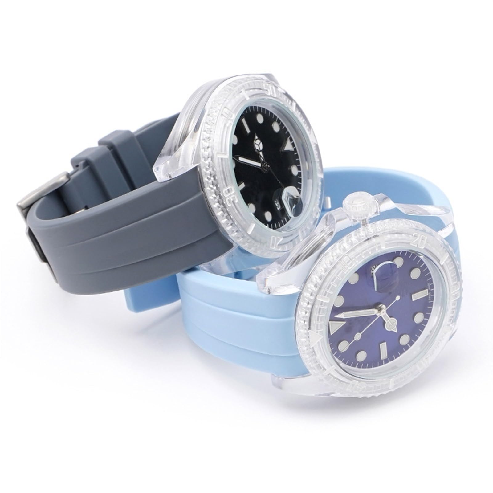Correa de Repuesto para Reloj, Correa de Goma Curvada sin Espacios para Hombres y Mujeres, Correas de Reloj de 20mm, 21mm y 22mm, Hebilla Plateada, Dorada, Rosa y Negra