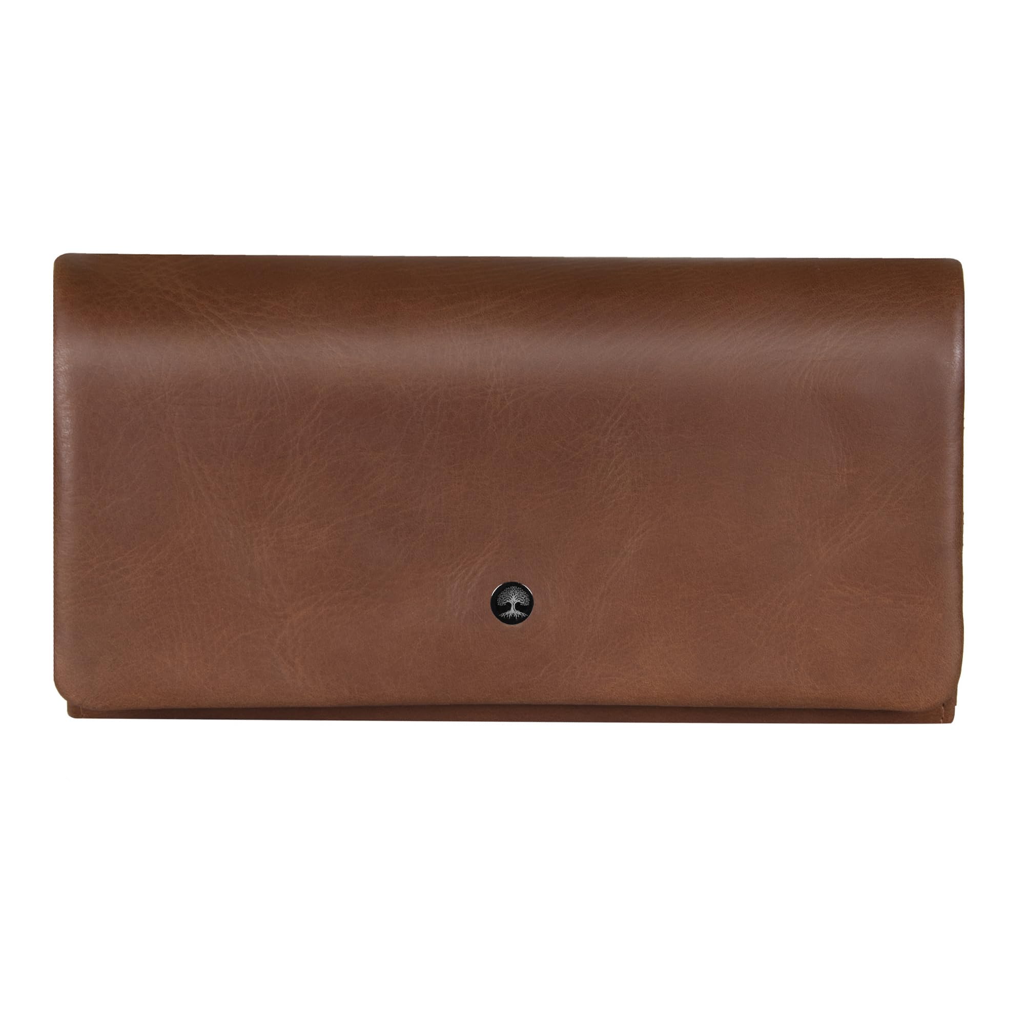 Genuine Leather RFID Blocking Women's Wallet Small Purse 21 Card Slots Dual Zip Coin Pockets Phone Cash Compartments Cognac-image-34