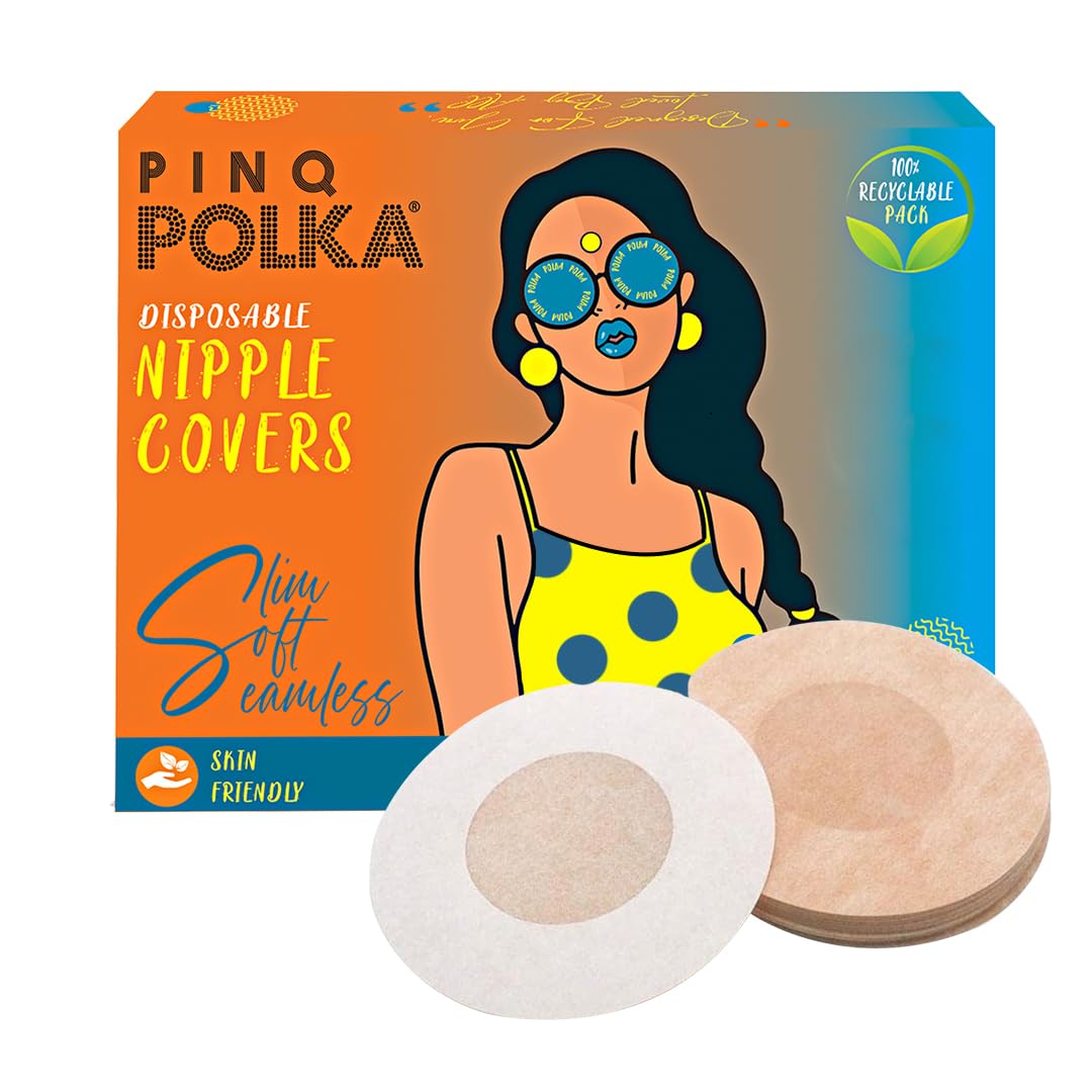 Premium Disposable Nipple Cover Pasties Stickers for Women| Skin Friendly |Breathable| Sweat Proof |Up to 12 Hrs Sticking Capacity |Reusable Cloth Bag - 10 Pcs Beige