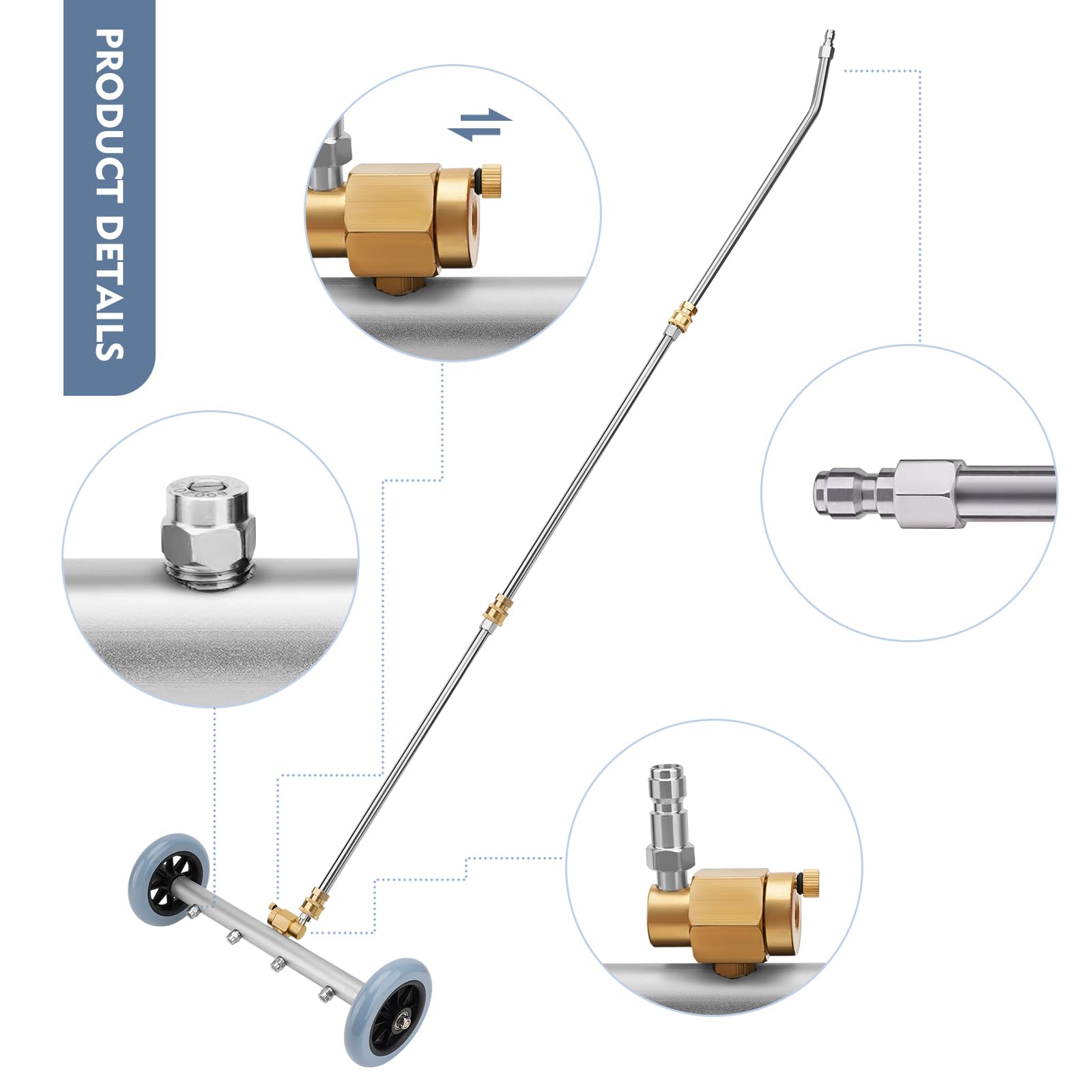 Escoba de agua para lavadora a presión, limpiador de tren de rodaje de doble función con adaptador compatible con Karcher K2 K3 K4 K5 K6 K7, lavadora debajo del coche con 3 varitas de extensión, 4