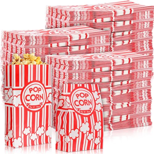Image of 1200 Pcs Paper Popcorn Bags Bulk 2 oz Large Flat Bottom Boxes Red and White Disposable Container Sleeve Movie Night Popcorn Bucket for Retro Movie Themed Party Carnival Supplies (Red and White)