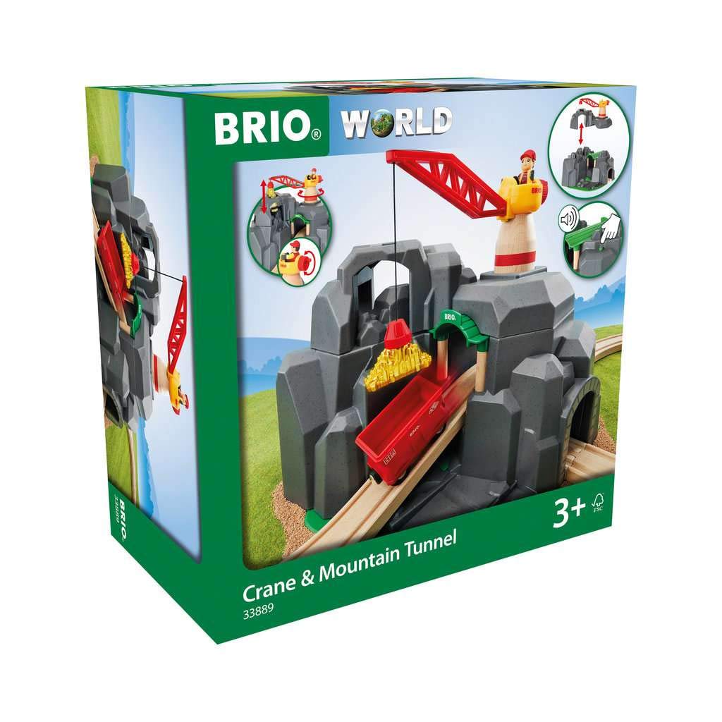 BRIO World 33889 Große Goldmine mit Sound-Tunnel – Zubehör Holzeisenbahn – Kleinkinderspielzeug empfohlen für Kinder ab 3 Jahren & Bahn 33896 - Goldwaggon mit Licht