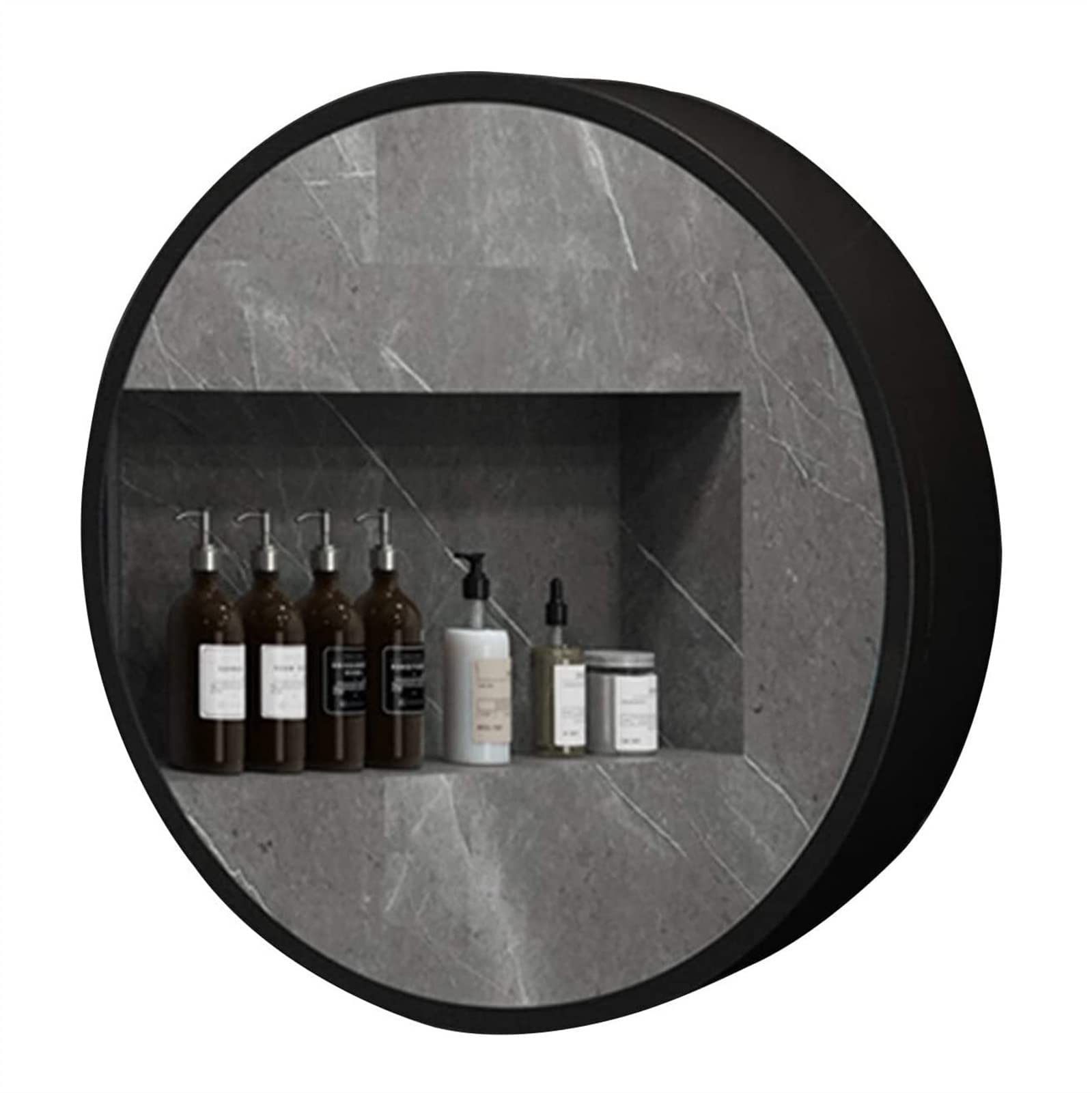 BKSXSOP Round Wall-Mounted Bathroom Mirror Cabinet with Storage, 70cm Space-Saving Black Design for & Bedroom, Stylish Functional Home Decor, Ideal nization