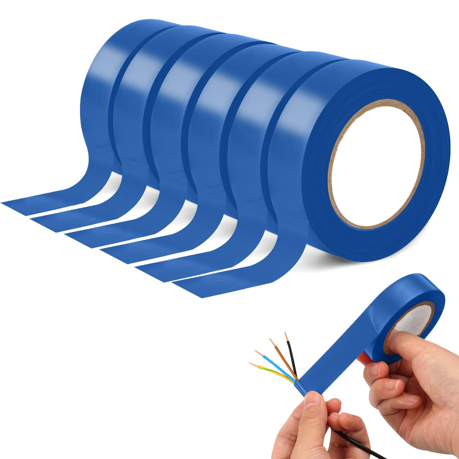 OFFCUP Electrical Tape, 6 Rolls 19mm*20m PVC Insulation Tape, Moisture Waterproof Strong Self-Adhesive Electrical Insulation Tape for Masking Repairing and Protecting Electrical Wires DIY Blue