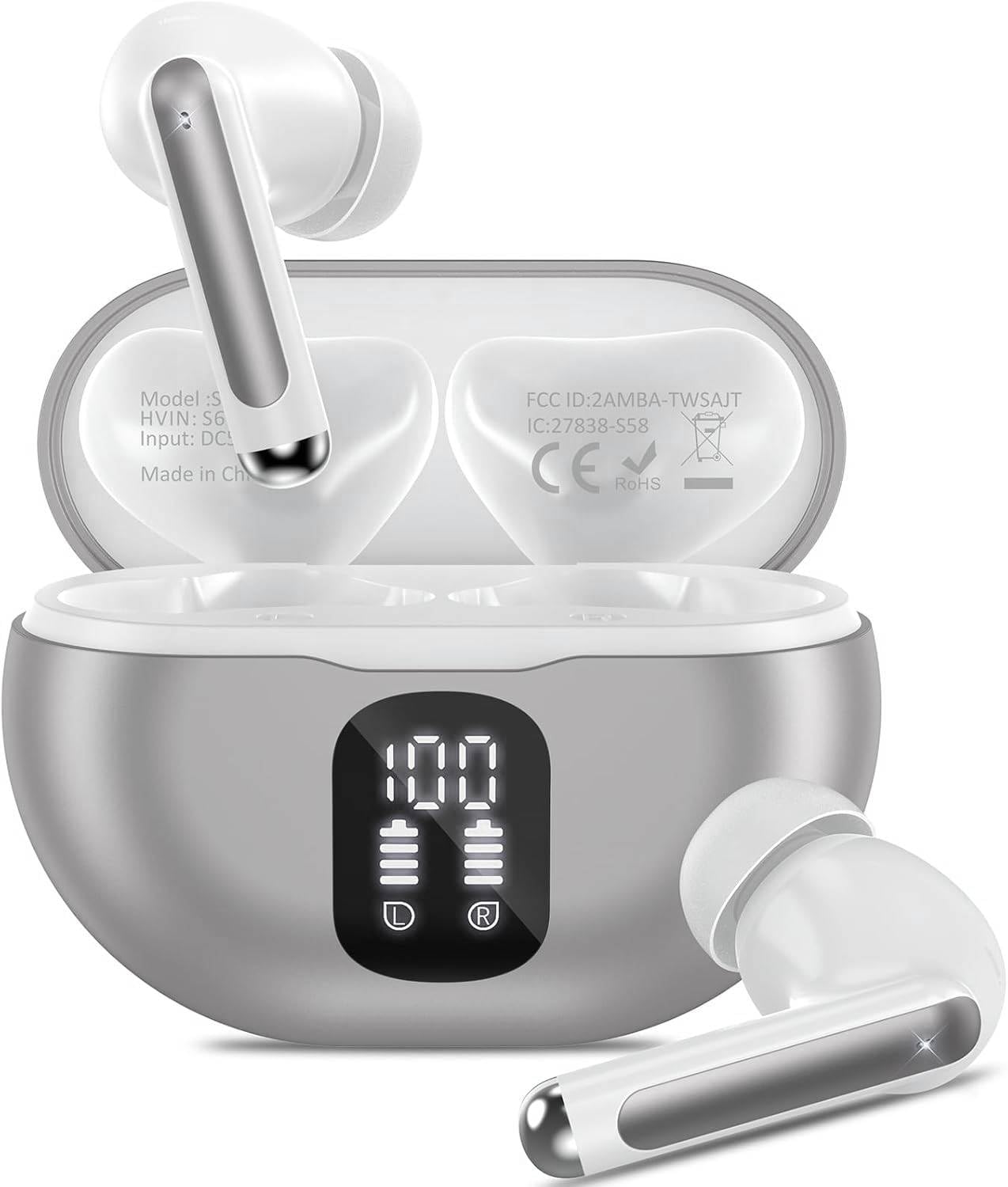 Bluetooth Headphones True Wireless Earbuds 50H Playback LED Power Display Earpho