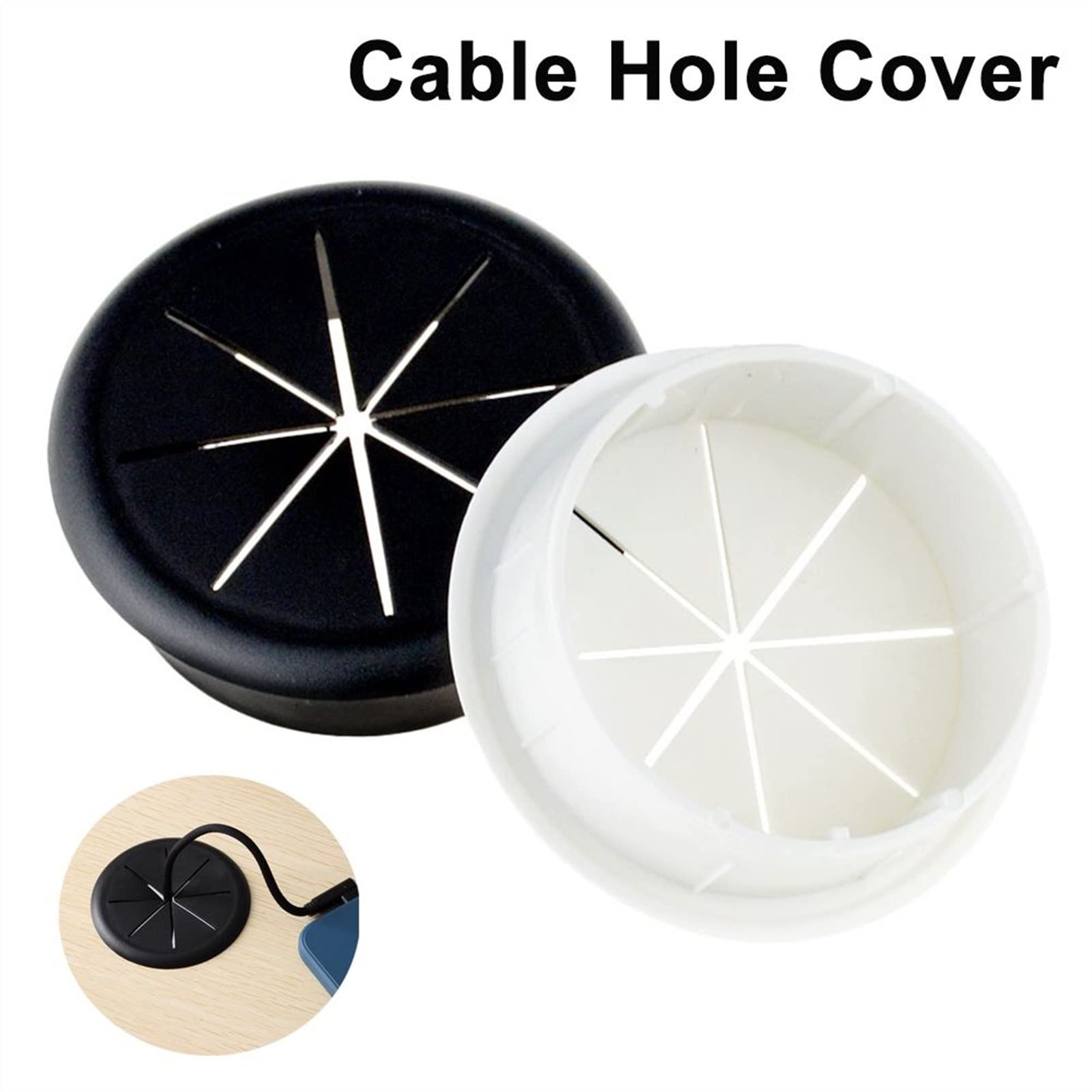 Occhiello da scrivania, 50/60 MILLIMETRI Scrivania Filo Organizzatore Cavo Foro di Copertura Occhielli for Mobili for Ufficio Passando Otto Petalo Filettatura Coperchio Della Scatola(Black,50mm)