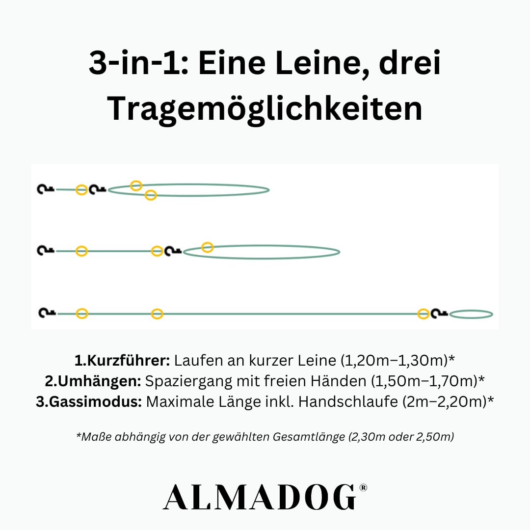 Verstellbare Hundeleine Abby - Umhaengeleine aus nachhaltigem Leder - Weiches Fettleder - Silbergrau (12mm x 230cm)
