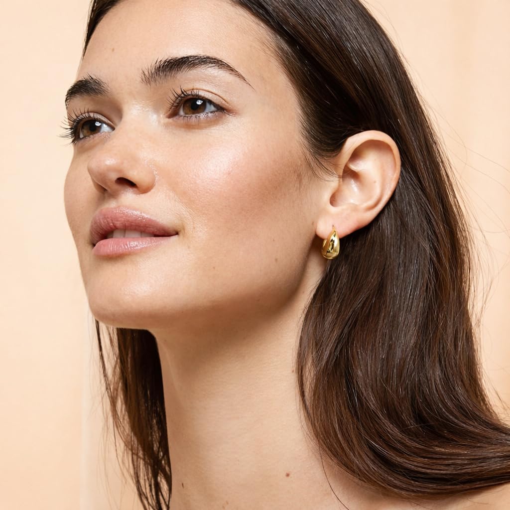 Salve Chic Chunky Oval Huggie Hoop Earrings for Women Fashion | Stylish Trendy Latest Gold Bali Western Dainty Ear Accessories | Korean Earrings for Girls | Valentine's Gift for Girlfriend 3