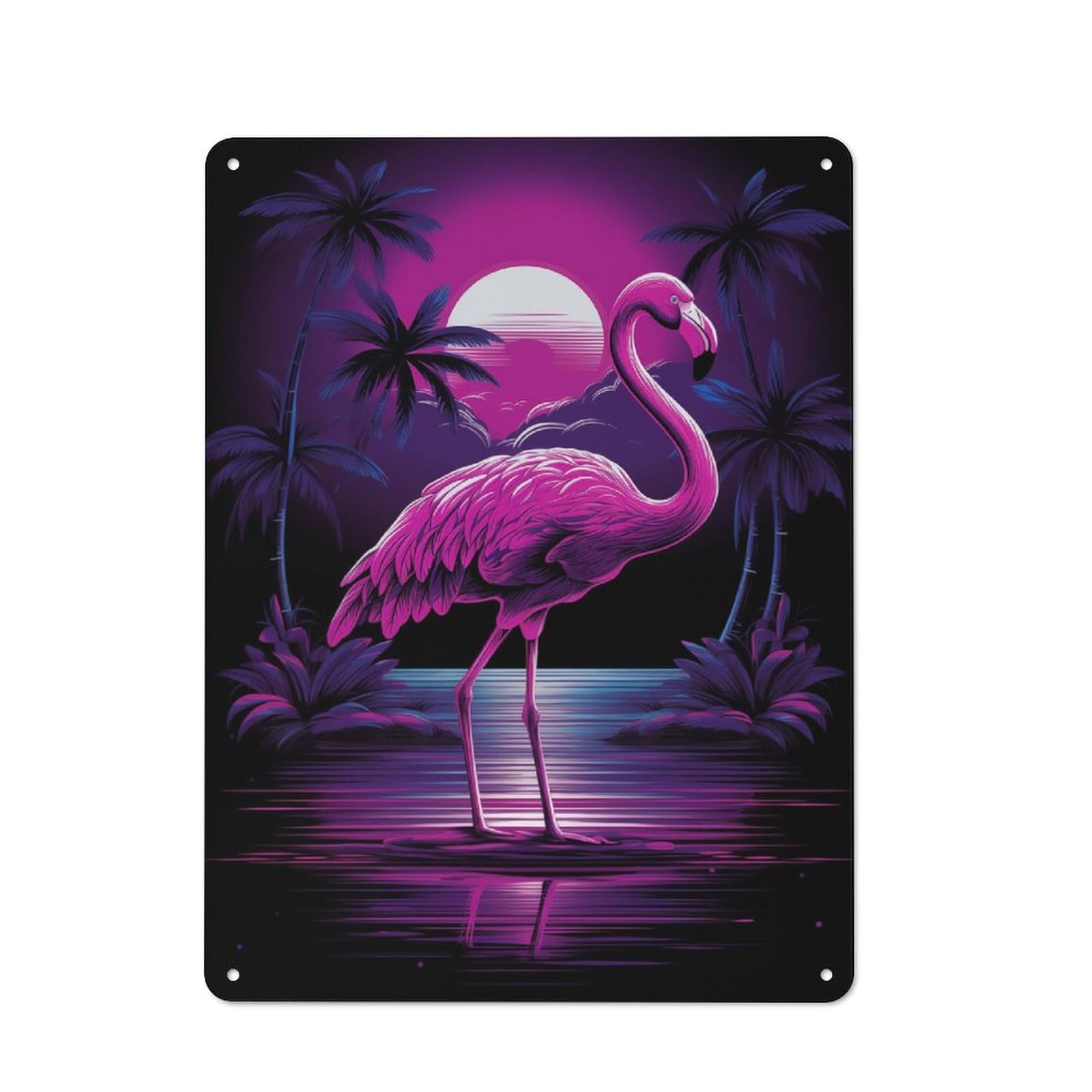 Rustic Neon Flamingo Tin Wall Sign 40x30cm, Kitchen Wall Decor for Bakery, Diner, Cafe Or Family Room