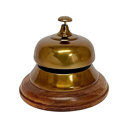 Extreme Karigari Metal Table Bell | Manual Push and Press Office Call Bell_Brass Antique Color (Not Shinny)
