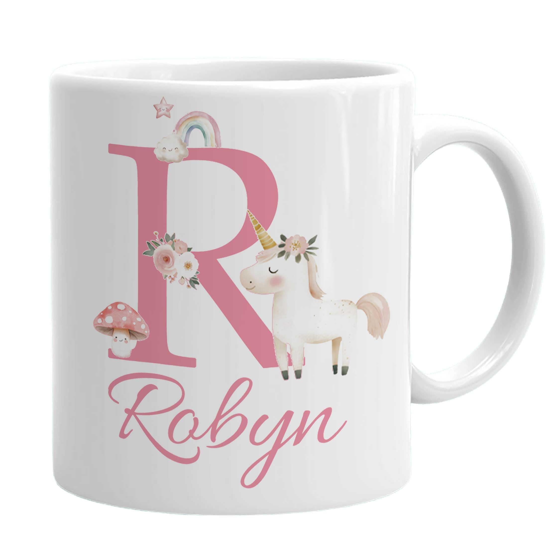 Tigerlilyprints Personalised Kids Plastic Mug with Name – Girls Unbreakable Beaker Cup 9cm – Custom Drinking Mug – Birthday, Easter Gift, Outdoor Cup for Children (Babyunicorn)