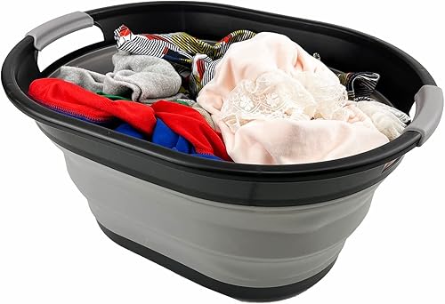 Miniatura 7 de SAMMSAMMART - Juego de 2 cestas plegables ovaladas de plástico para la ropa sucia de 28 litros (7.4 galones), contenedor de almacenamiento plegable,