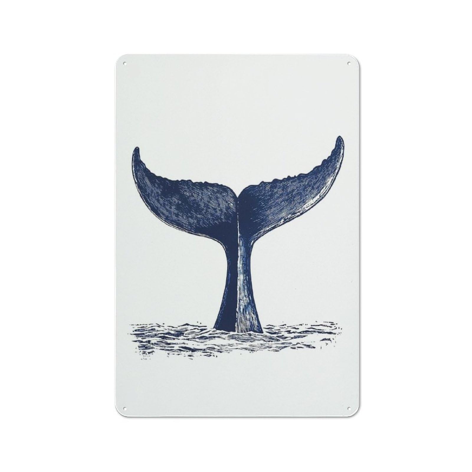 Junmoney Whale Tail Illustration Vintage Tin Sign 30X20cm With For Living Room Or Hallway, For Living Room Decor Lovers